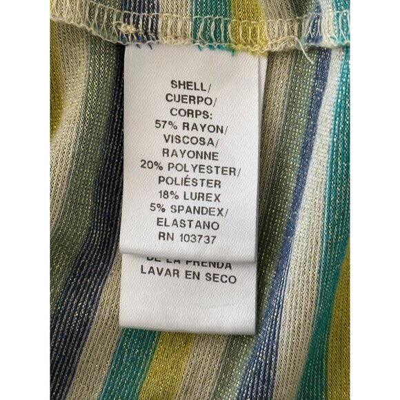 Donna Morgan Dress Short Sleeve Striped Metallic Green Yellow Elastic Waist Sz 4 - Picture 8 of 9